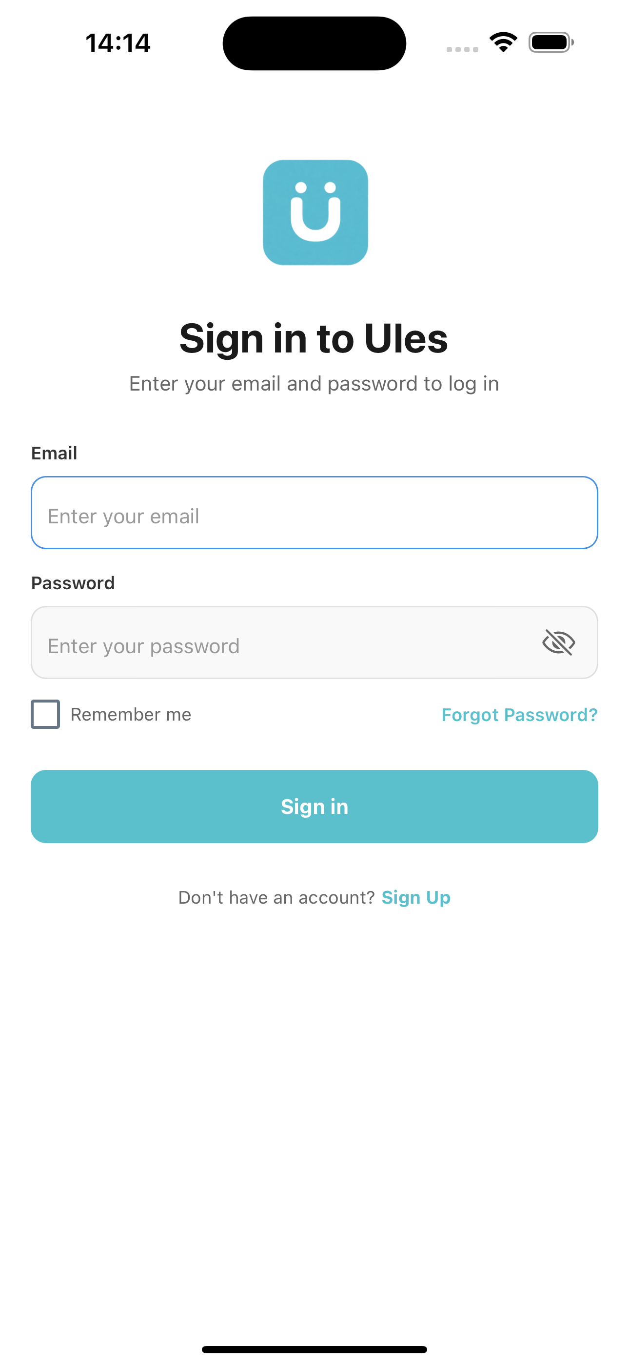 Login screen