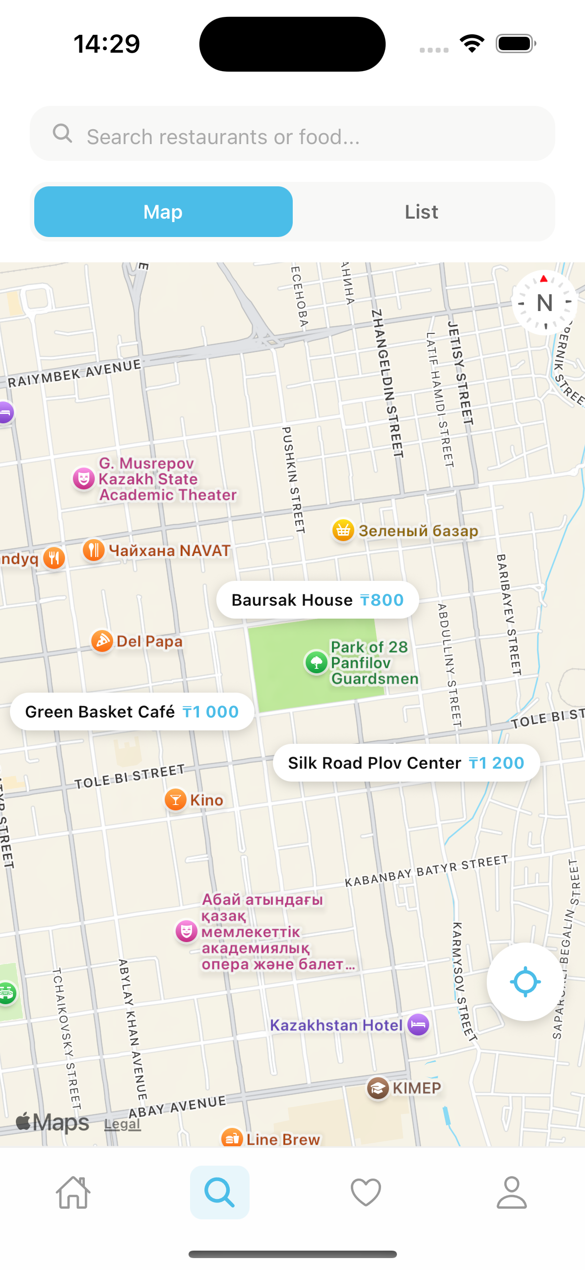 Restaurant map view